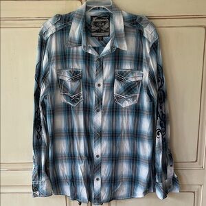 Buckle Blue and White Plaid Button Down Shirt